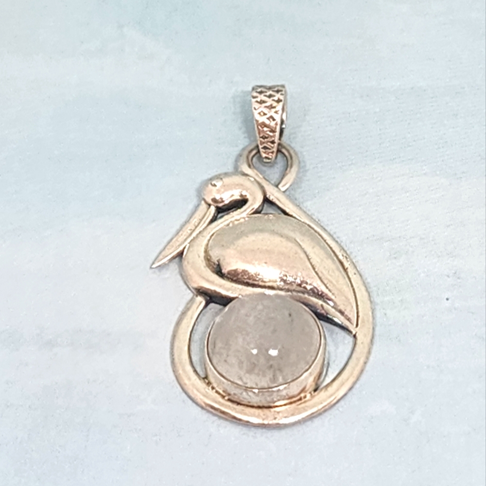 Sterling and Moonstone Pelican Pendant